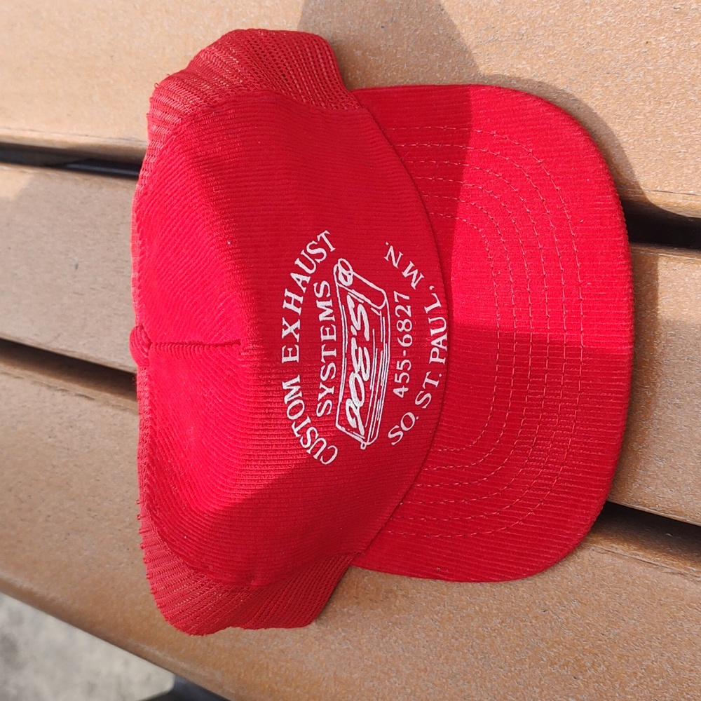 Vtg Joe's Custom Exhaust System So St Paul MN Corduroy Trucker Mesh Snapbk Hat